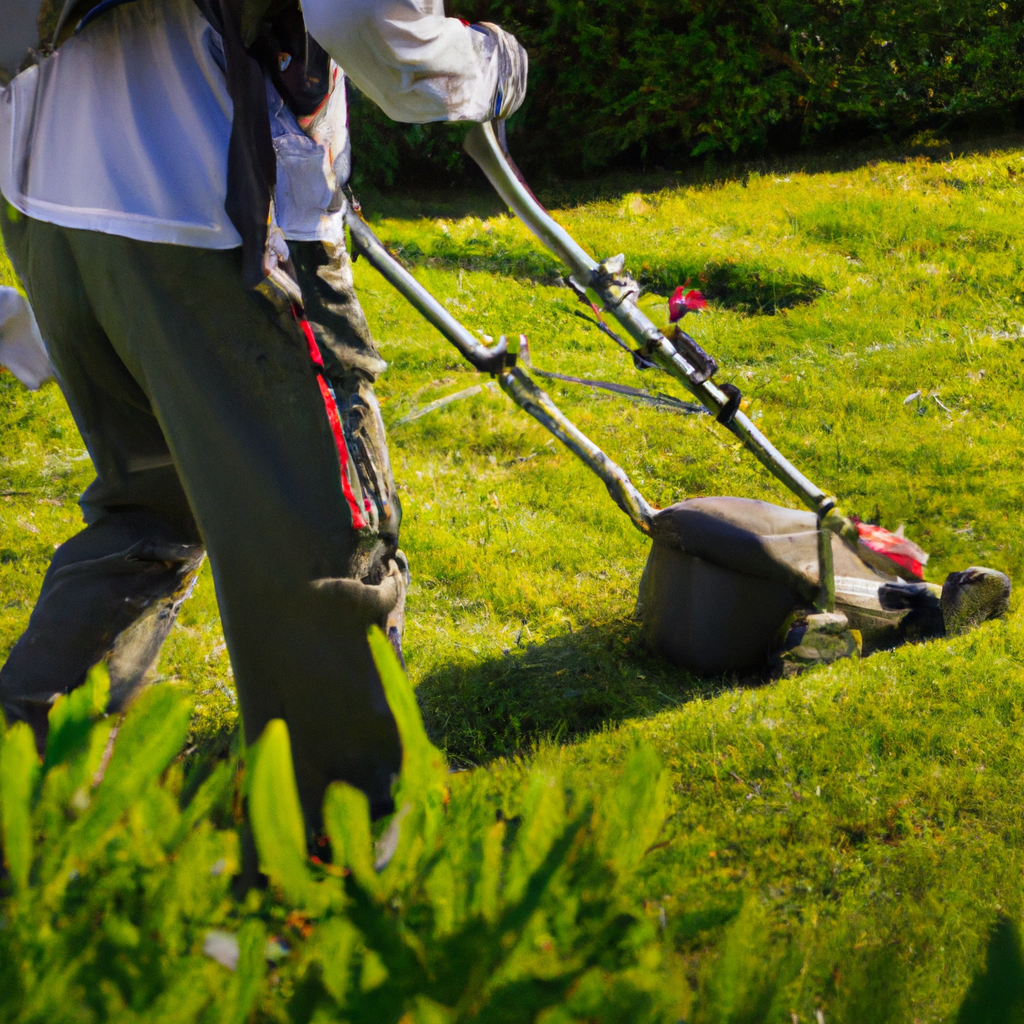 Tecnico che taglia il prato